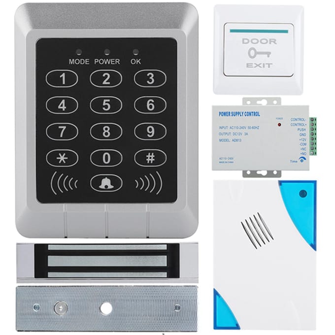 Kit de système de sécurité de porte avec serrure magnétique électrique et carte de contrôle d'accès par mot de passe white