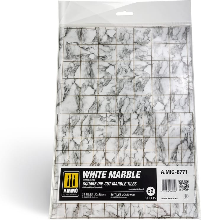 AMMO by Mig Jimenez Modelbouwpakket - MIG 8771 Marble White - Square Die-cut Tiles - 2pcs Accessoires set - AMMO - Modelbouw