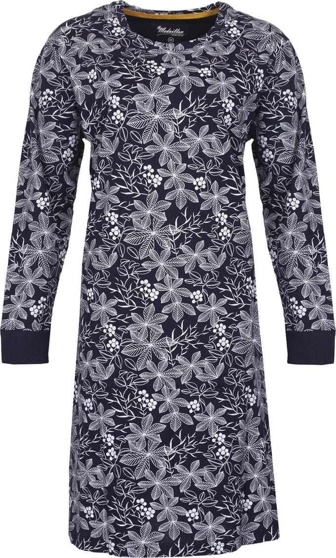 Medaillon Dames Nachthemd - Bloemenprint - Donker Blauw - Maat L