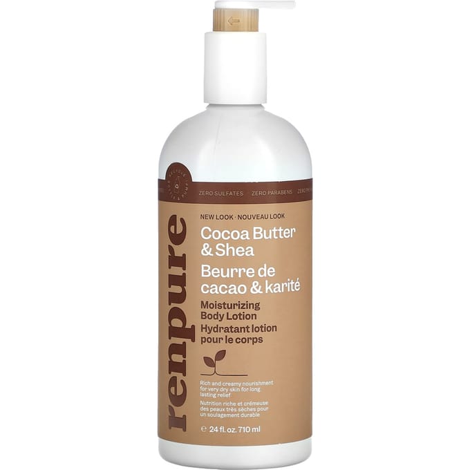Renpure, Lotion Hydratante pour le Corps, Beurre de Cacao et Beurre de Karité, 24 fl oz (710 ml) beige