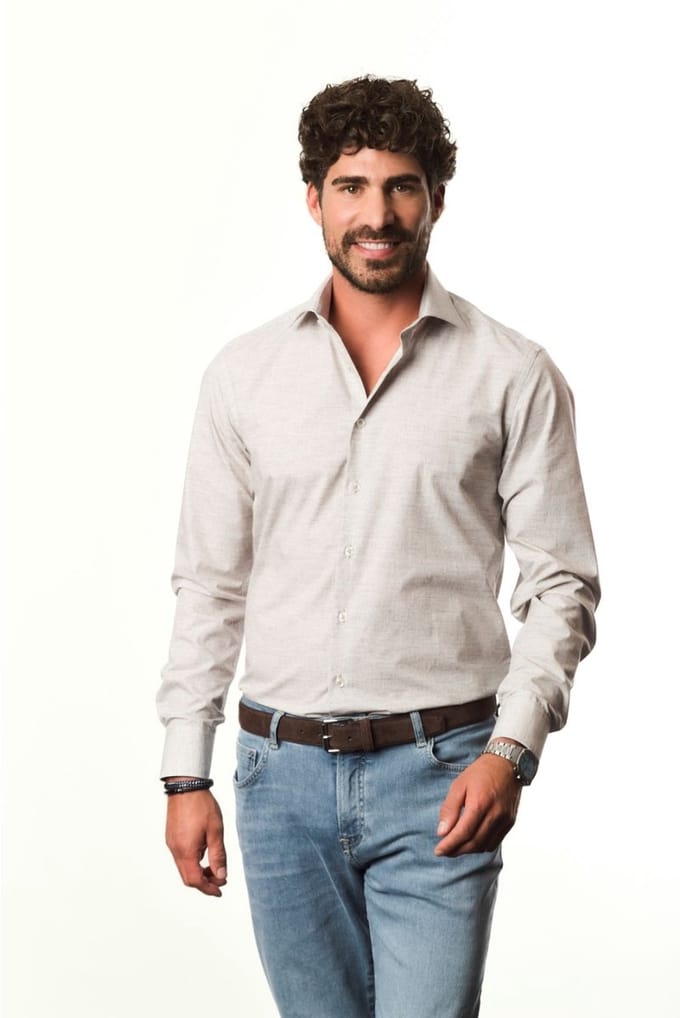 Ledûb Overhemd Allover Pattern Easy-Iron Cotton Zand / male