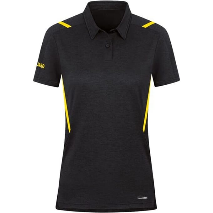 Jako Challenge Polo Dames - Zwart Gemeleerd / Citroen | Maat: 42