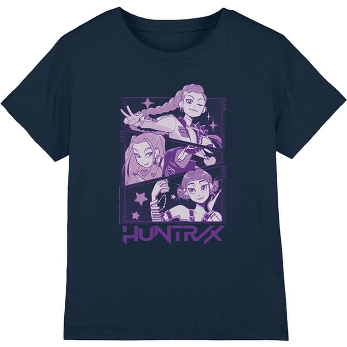K-Pop Demon Hunters Kinderen Huntr/X Panel T-Shirt (Navy)