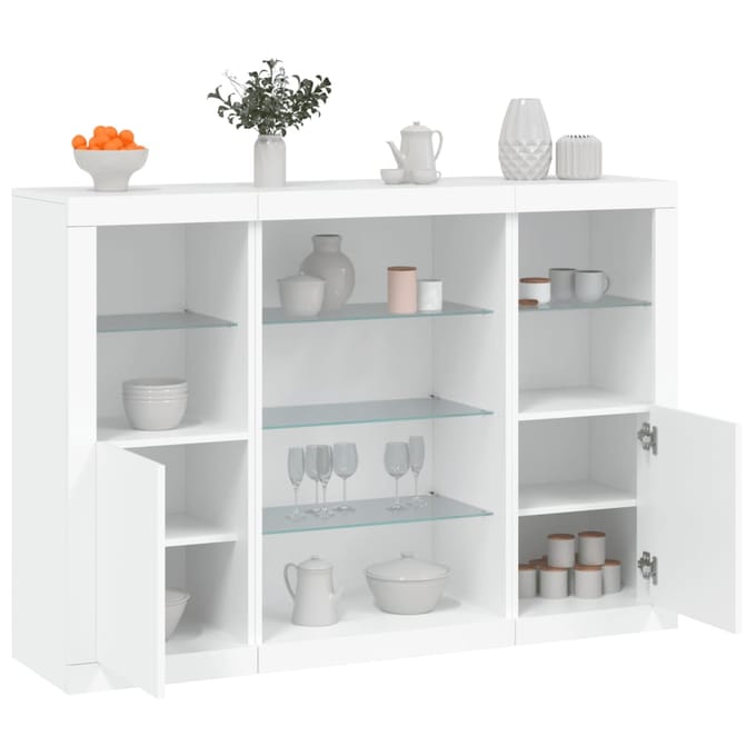 vidaXL - Dressoirs - met - LED-verlichting - 3 - st - bewerkt - hout - wit