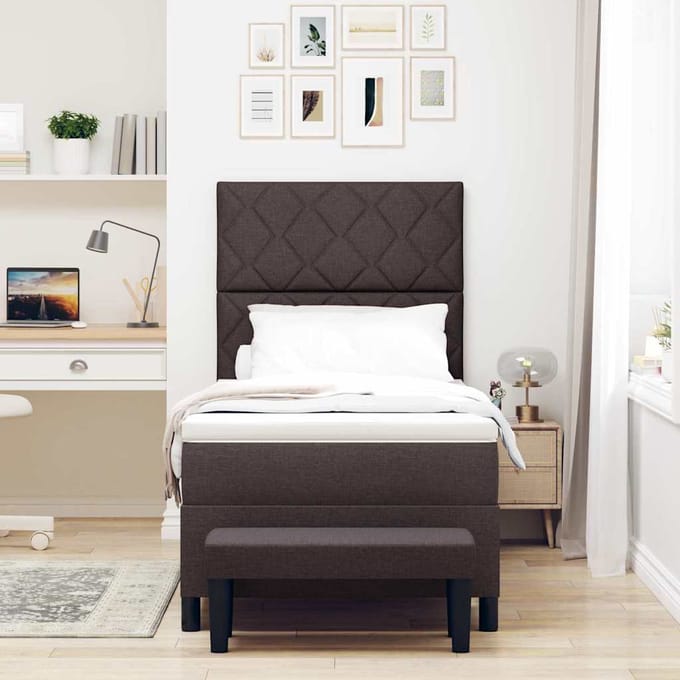 vidaXL - Boxspring - bed - met - hoofdeinde - Donkerbruin - 100 - x - 200 - cm - Stof