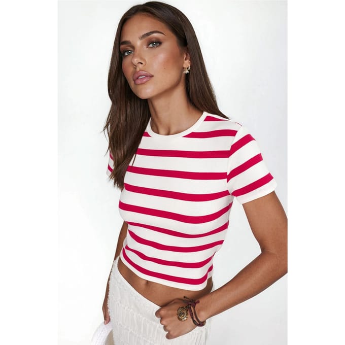 Gestreepte Ronde Hals Basis T-Shirt