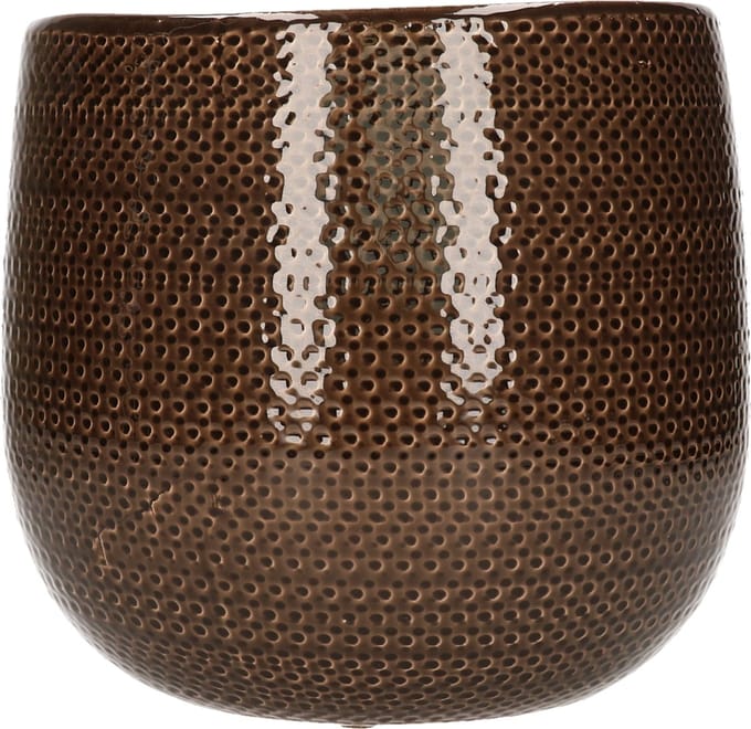 Mica Decorations Plantenpot - donkerbruin - geribbeld - 19x21 cm - plantenpotten