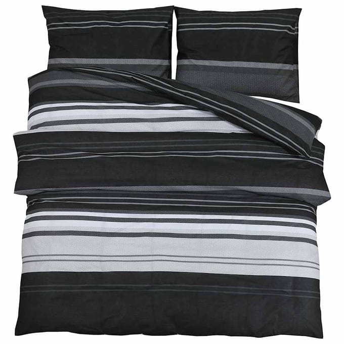 vidaXL - Dekbedovertrekset - 200x200 - cm - katoen - zwart - gestreept