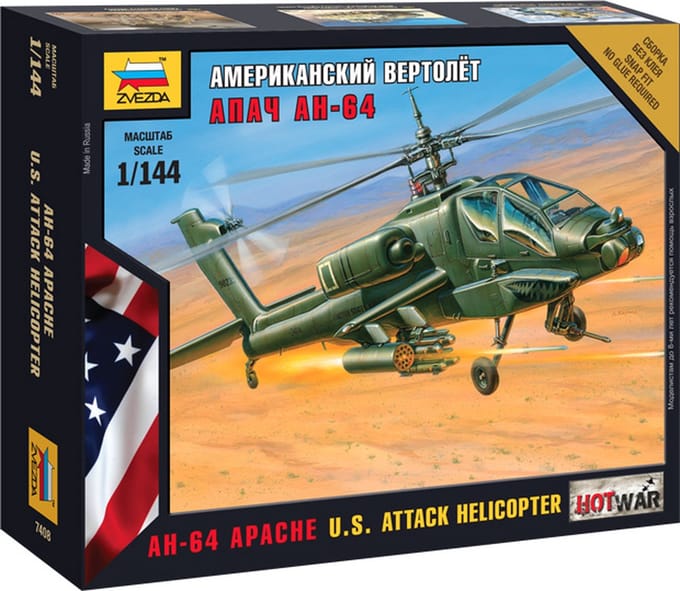 Zvezda Modelbouwpakket Helikopters - 7408 Apache Helicopter Plastic - 1:144 - Modelbouw