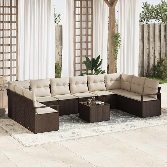 vidaXL - Tuinbank - Set - 11 - st - Bruin - en - Crème - poly - rattan
