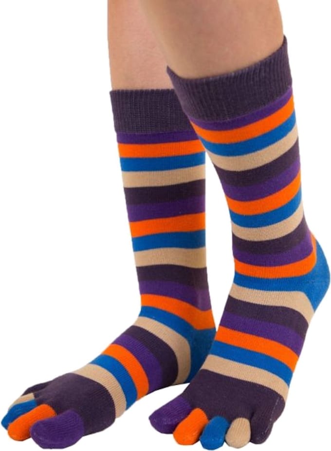 TOETOE Everyday Mid-Calf gestreepte teensokken - Paars - 35-46 - Teensokken