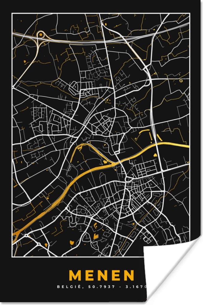 Poster Menen - Stadskaart - Goud - Plattegrond - Kaart - 40x60 cm