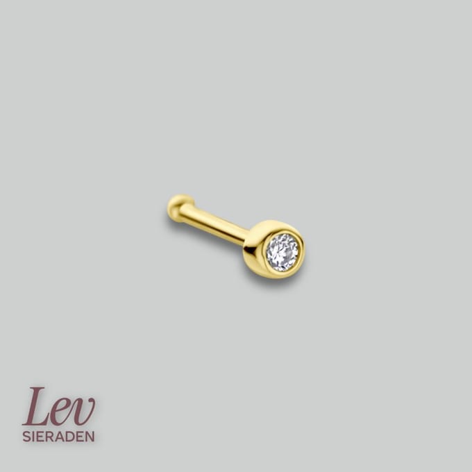Lev Sieraden - 14 karaat goude neusknopje - piercing - Zirkonia steen - kogel piercing