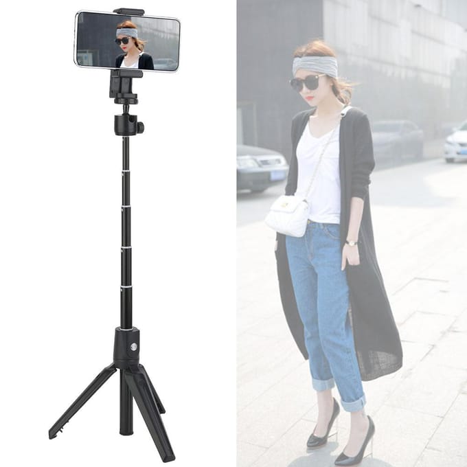 Trépied Selfie Stick 2 en 1 avec Télécommande pour Android pour Téléphone Mobile iOS blanc