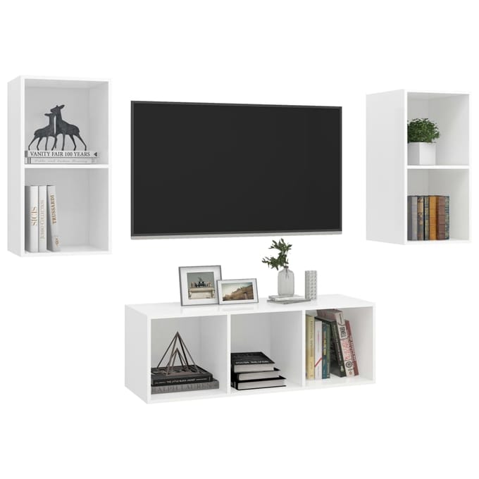 vidaXL - 3-delige - Tv-meubelset - bewerkt - hout - wit