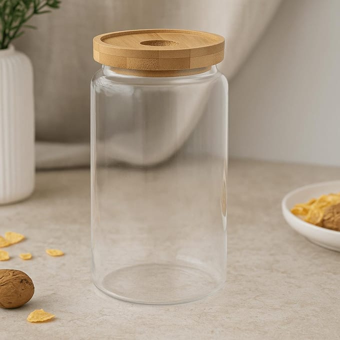 Glazen Voorraadpot - Bamboo Deksel - 25cm - Milieuvriendelijk
