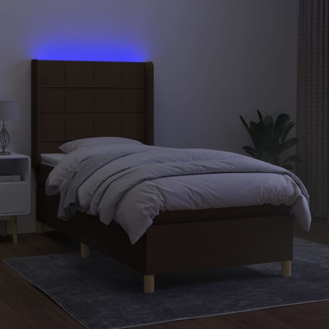 vidaXL - Boxspring - met - matras - en - LED - stof - donkerbruin - 80x200 - cm