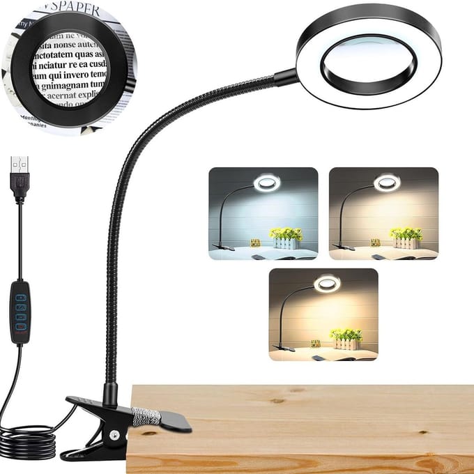 Loeplamp - 5X Vergroting - Met Klem - 3 Lichtkleuren