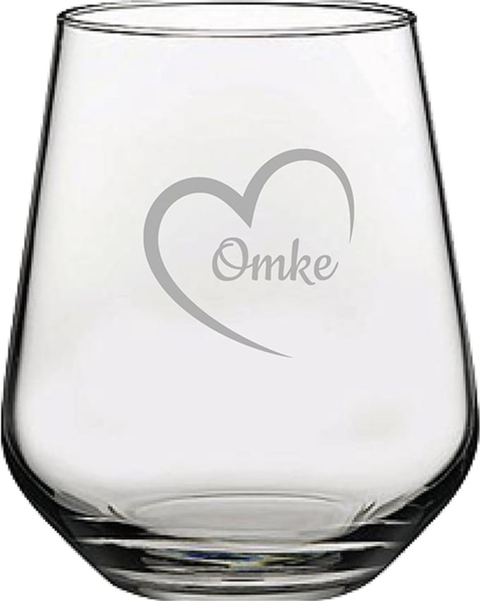 Gegraveerde Drinkglas 42,5cl Omke mei hert