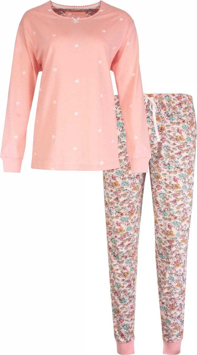 Tenderness Dames Pyjama - Bloemetjes print - Katoen - Roze - Maat XXL
