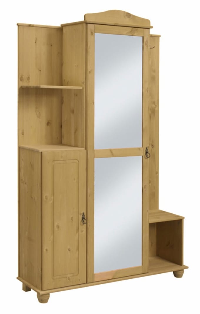 Finca - Compacte kledingkast met spiegel in grenen (183 x 120 x 32 cm)