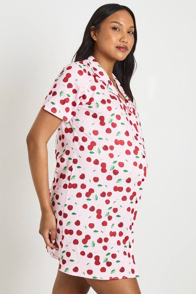 boohoo Dames Zwangerschaps Nachthemd Met Kersenprint | Roze | Maat: 36