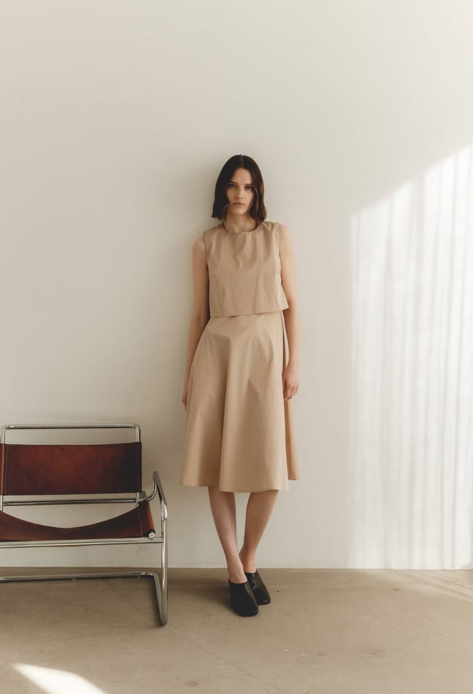 Poplin mid dress 36924 | Sabbia - Sabbia / S