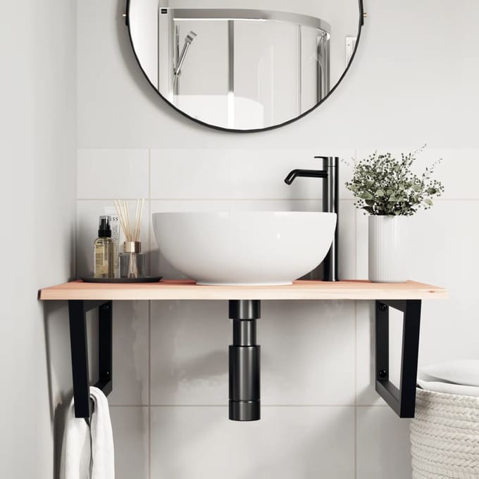 vidaXL - Badkamer - wandschap - staal - en - massief - eikenhout