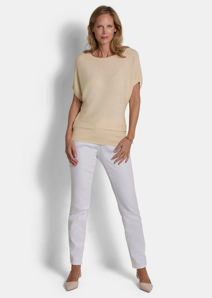 Chique tricot pullover met glansgaren - gebroken wit - Gr. 24/25 van Goldner Fashion