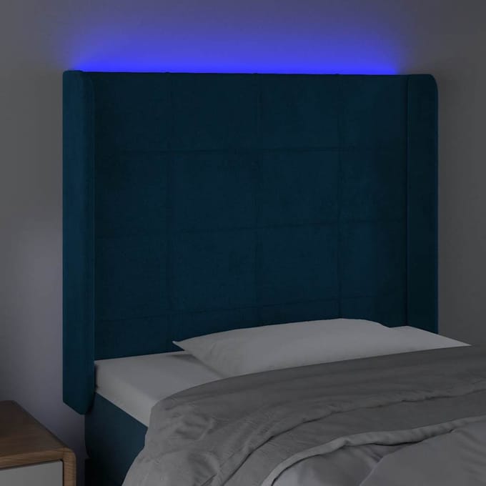 vidaXL - Hoofdbord - LED - 103x16x118/128 - cm - fluweel - donkerblauw