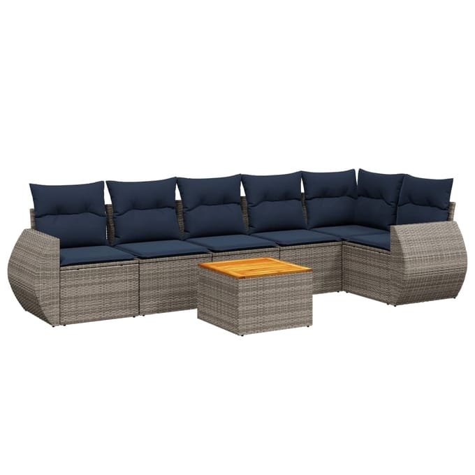 vidaXL - 7-delige - tuinbankset - met - kussens, - grijs - polyrotan