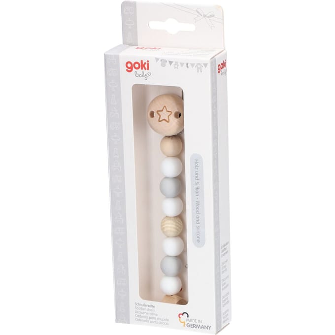 GOKI Fopspeenketting - Ster Grijs/Wit - L21cm - Hout