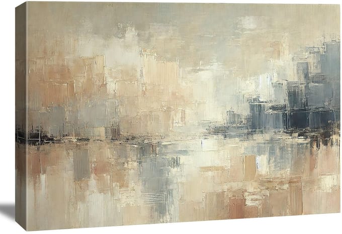 Dailygoods- Schilderij Abstract - Canvas 120x80 cm - Kunstdruk - Houten Frame - Beige/Blauw - Rustgevende Sfeer - Canvasprint