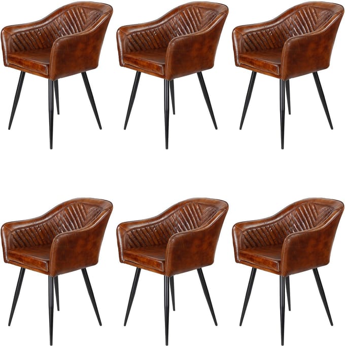 Leren fauteuil bruin – armstoel van echt leer - Eetkamerstoel