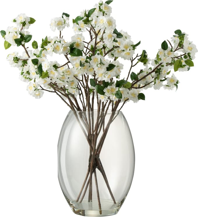 J-Line bloesem In Vaas - kunststof - glas - wit - extra large - Ø 70 cm