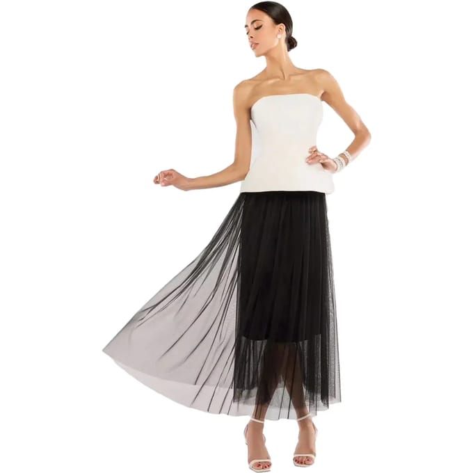 Plissé Midi Tulle Rok Vrouw Goddiva