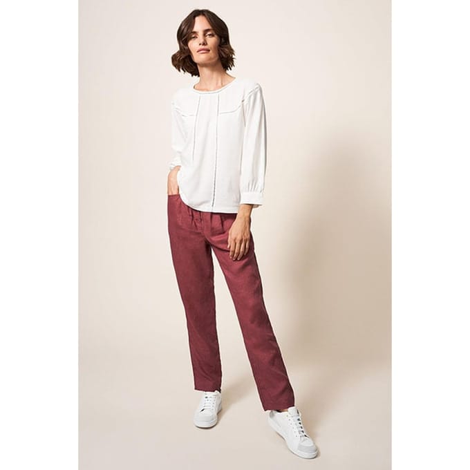 White Stuff Rowena Linen Trouser Dark Plum Größe: 14 REGULAR | Straight Jeans Outlet | Damen | Weiß