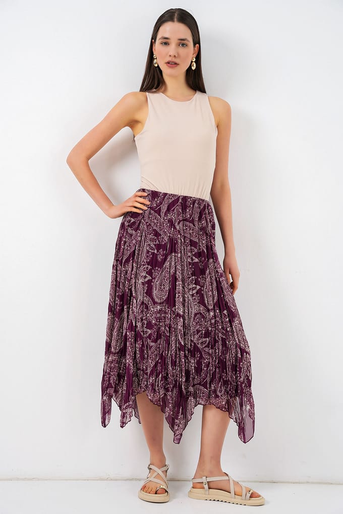 Hoge Taille A-Lijn Midi Rok in Paisleyprint