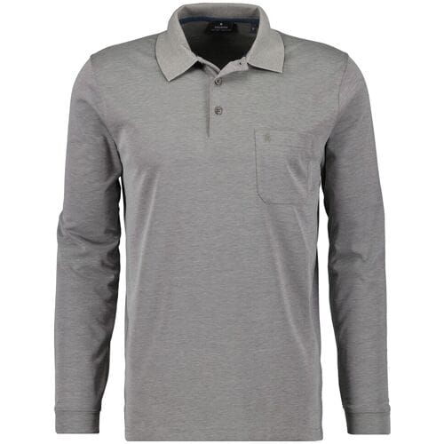 Ragman Softknit Polo Longsleeve Uni Breast Pocket Zilvergrijs / male