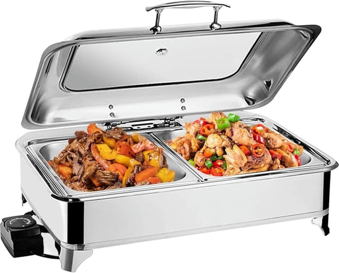 Voedselwarmer Buffet - Warmhoudbak - Feesten En Diners - Temperatuurregeling - 9 Liter - Zilver