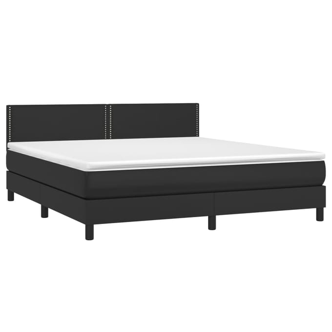vidaXL - Boxspring - met - matras - en - LED - kunstleer - zwart - 180x200 - cm