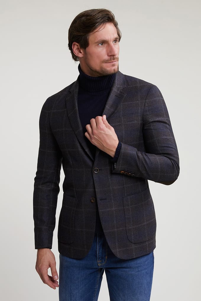 River Woods Checked Virgin Wool-cashmere Blazer Brown/blue Maat: 56 | Blazers Outlet | Heren | Bruin