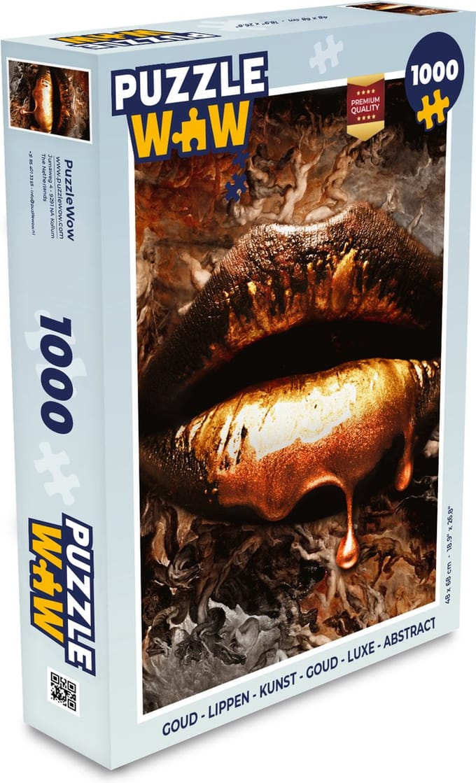Puzzel Goud - Lippen - Kunst - Goud - Luxe - Abstract - Legpuzzel - Puzzel 1000 stukjes volwassenen