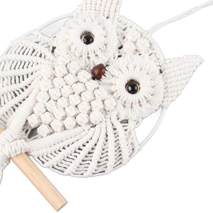 Uil Macramé Wandhanger Handgeweven Boho Wandtapijt Uil Macramé Wandkunst Decor voor Woonkamer white