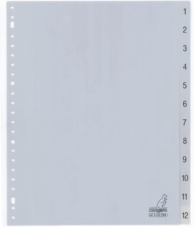 10x TABBLAD KANGARO G412CM-B A4 PP 12DLG 1-12 BREED (set 10 stuks)