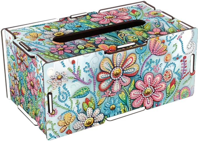 Tissuebox - 15 - Tissuedoos- Bloemen - diamond painting - compleet pakket - Diamond painting by Wietske