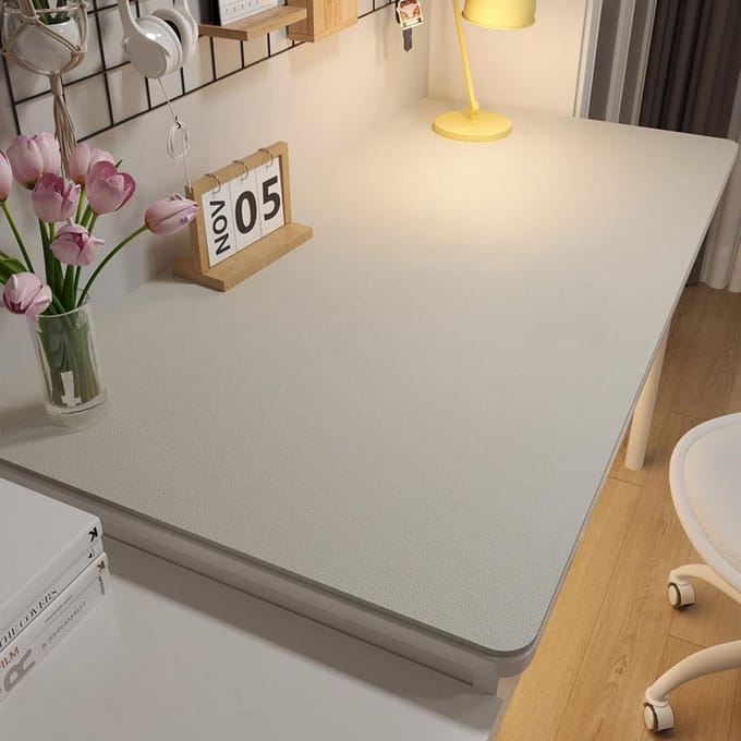 Groot Antislip Bureauonderlegger PU-Leer en Suède Dubbelzijdig Waterdicht Wit 50x100 cm