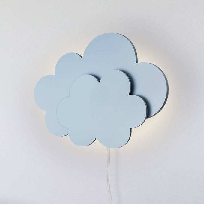 Elobra LED wandlamp Wölkchen met stekker, blauw, hout, dimbaar