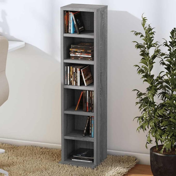 vidaXL - Cd-kast - 21x20x88 - cm - bewerkt - hout - grijs - sonoma - eikenkleurig