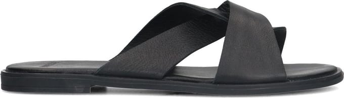 Manfield - Dames - Zwarte leren slippers - Maat 36